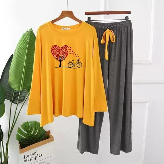 YELLOW BICYCLE HEART PRINTED LOUNGEWEAR