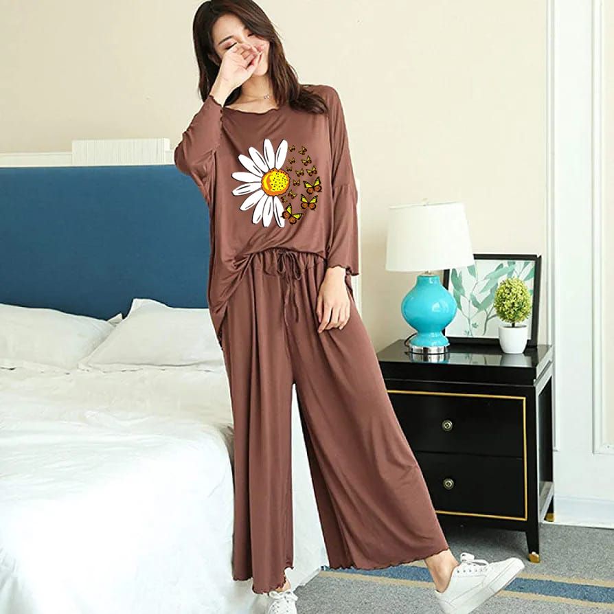 BROWN DAISY FLOWER PRINTED LOUNGEWEAR CH-2500