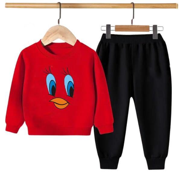 RED TWITY PRINTED KIDS SWEAT SUIT