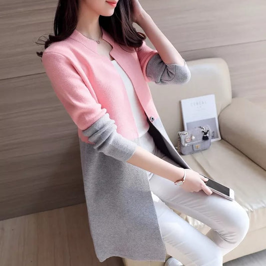 Double Color Women Cardigan Casual Coat - choakas