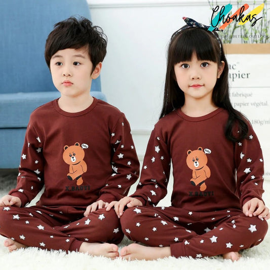 Brown Star Bear Printed Kids Wear - choakas